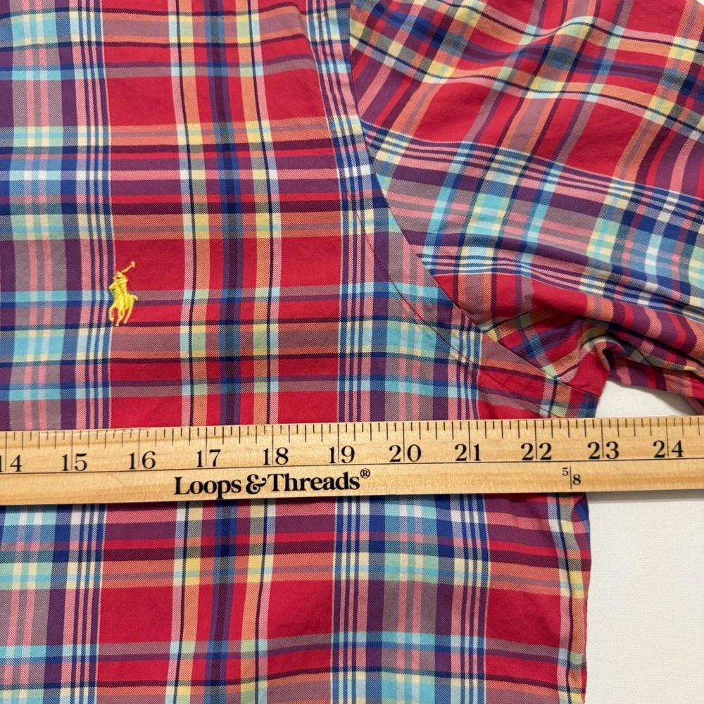 Ralph Lauren Button Down Shirt Mens L Red Plaid Excellent Long Sleeve Pony Logo - Picture 5 of 7